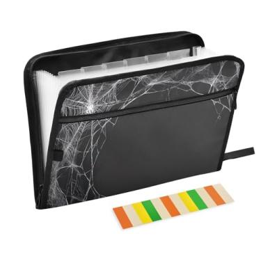 Imagem de Pasta de arquivo acordeã preta de teia de aranha A4 tamanho carta organizador de documentos fólio com alça