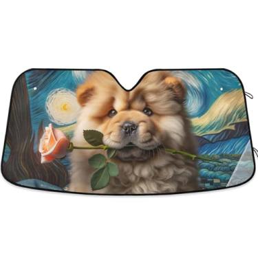Imagem de Dog Starry Night Chow Protetor solar para para-brisa de carro personalizado dobrável acessórios de carro persianas para-brisa frontal retrátil L, 144,8 cm x 80 cm