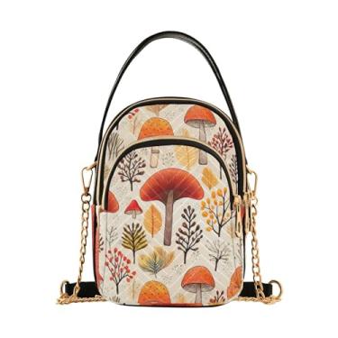 Imagem de Bolsa tiracolo feminina branca com bengala doce de Natal, bolsa transversal pequena com alça, bolsa de ombro transversal para mulheres, Folhas de cogumelo e árvore em aquarela - 4, One Size
