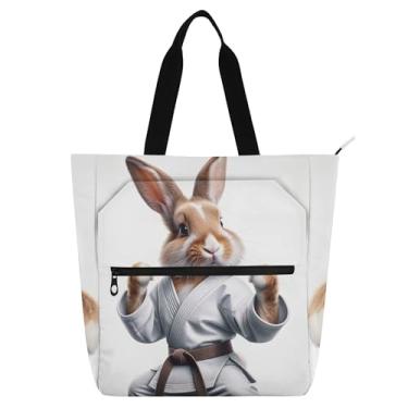 Imagem de Bolsa infantil de coelho de karatê com zíper, estampa de animal, para meninas, meninos, mulheres, trabalho, viagens