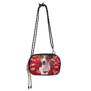 Imagem de TSENQUE Bolsa feminina pequena a tiracolo para celular com alça para dia dos namorados Beagle Dog Rose Travel over Shoulder Purses