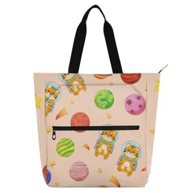 Imagem de Sacolas femininas de trabalho de astronauta com desenho animado de tigres para faculdade, escola, bolsas, professores, livros, presente
