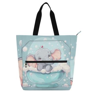 Imagem de GAIGEO Linda sacola de trabalho de elefante impertinente para mulheres, bolsas de lona para faculdade, escola, reutilizáveis, amantes de livros