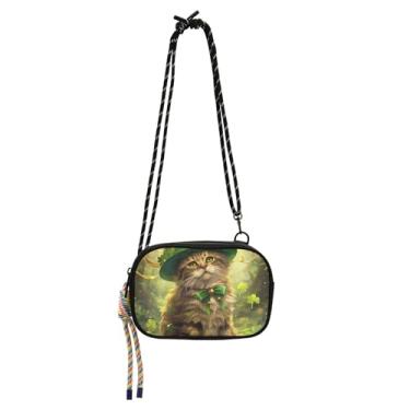 Imagem de TSENQUE Bolsas transversais pequenas para mulheres, carteira para celular, pochete de viagem, bolsa de ombro para gato, gatinho de São Patrício