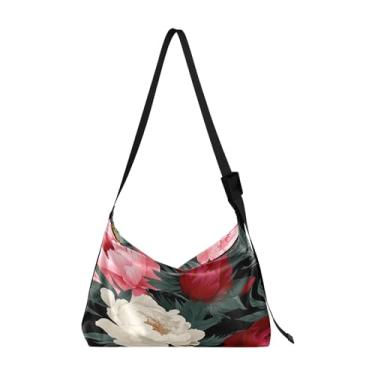 Imagem de Bolsa transversal Galaxy Wallpaper com alça larga, bolsa de ombro de couro, bolsa de ombro masculina de couro, Quatro flores de peônia - 1, One Size