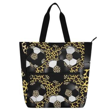 Imagem de GAIGEO Bolsa feminina preta branca para trabalho com bolas de futebol de lona para livros de praia com zíper bolsa feminina infantil com compartimentos