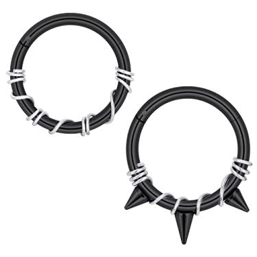 Imagem de Stuppendux 2 peças de aço colorido, bobina de septo, anel de nariz, argola para dormir, brinco de argola Helix Rook Conch, cartilagem, Daith, tragus, piercing de nariz, joias para mulheres e homens, não conhecido