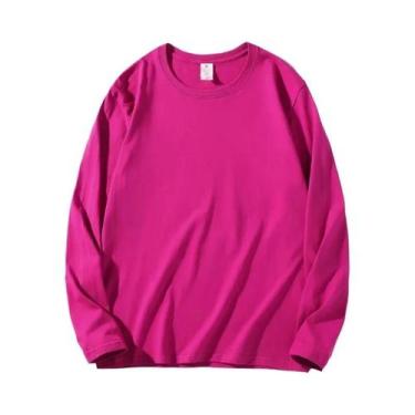 Imagem de Camisetas Femininas De Algodão De Manga Longa Com Decote Redondo E Est