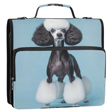 Imagem de 3 fichários de 3,8 cm anel D elegante preto e branco poodle organizador de fichário escolar com alça de ombro profissional, vários bolsos, pasta grande para portfólio