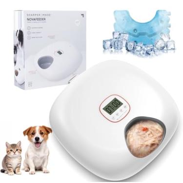 Imagem de Alimentador automático para gatos sem fio, dispensador automático de comida para gatos Sharper Image para alimentos úmidos com 2 pacotes de gelo, alimentador automático recarregável para gatos com