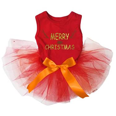 Imagem de Petitebella Feliz Natal Rena Filhote de Cachorro Vestido (Vermelho/Vermelho, Pequeno)