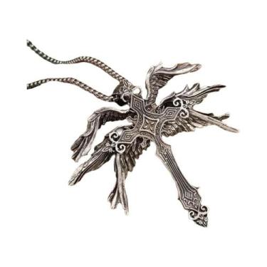 Imagem de Colar Unissex Clássico Retrô Com Pingente De Cruz E Asas De Anjo, Aces