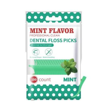 Imagem de Palitos De Fio Dental Com Sabor De Menta Para Saúde Bucal Diária E Lim