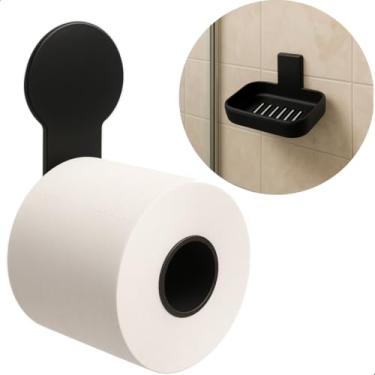 Imagem de Porta Papel Higienico，Suporplada，NãO é NecessáRio Perfurar; Pode Ser Fixado Com Fita Adesiva Dupla-Face，FáCil de Limpar，Adequado para Casas de Banho, LavatóRios e Lavabos(Preto)