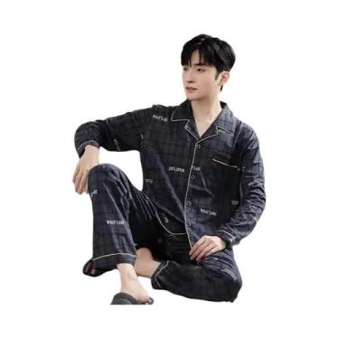 Imagem de Pijamas De Algodão De Manga Longa Para Homens Em Tamanhos Grandes, Con