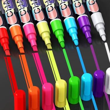 Imagem de Canetas marcadoras de giz líquido – 8 cores laváveis e apagáveis a úmido para quadro-negro, quadro de giz, janela de vidro, celebração de formatura, arte infantil escolar - marcadores de janela apagáveis para carros