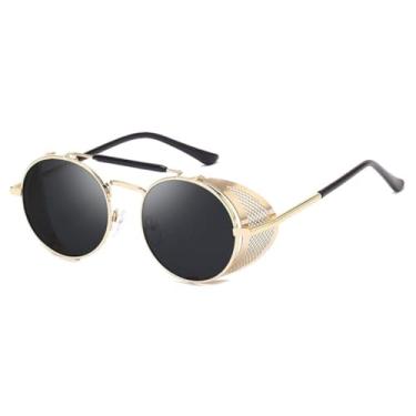 Imagem de Óculos de sol de Steampunk Masculino Design Retrô Redondo Vintage Preto-Dourado UV400