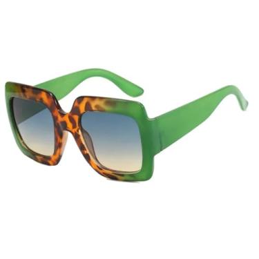 Imagem de Óculos de Sol UV400 - Tamanho Grande com Estampa de Leopardo e Lentes Degradê para Homens e Mulheres, Ideais para Esportes ao Ar Livre, Corrida e Ciclismo, Verde Leopardo