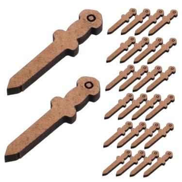 Imagem de 50 peças de enfeites de pingente de espada, acessórios exclusivos de escultura em madeira DIY para chaveiros, bolsas, berloques, decoração de casa, versáteis e personalizáveis, decorações de pendurar