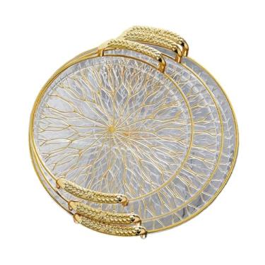 Imagem de Baoblaze Conjunto de 3 Pratos de Frutas e Bandejas Modernas Redondas com Alças para Exibir Doces e Servir em Bancadas, Ideal para Casamentos, Jantares, Claro