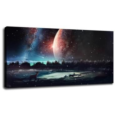 Imagem de Pôster estético impressão em tela de veado arte de parede violeta para casa 1 painéis decorações com moldura 33.0 cm x 20.3 cm