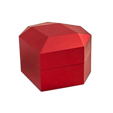 Imagem de YIJU Caixa para anéis, expositor de anéis, estojo pequeno iluminado para joias com tela integrada, ideal para casamentos, aniversários e Dia dos Namorados, Vermelho