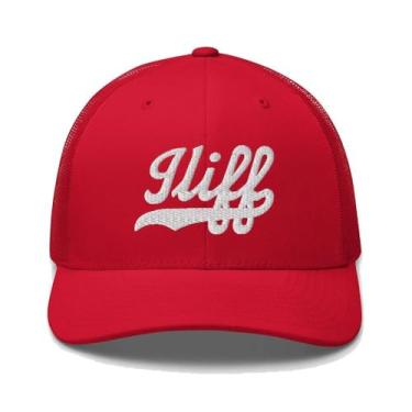 Imagem de Iliff Chapéu de caminhoneiro Iliff boné bordado com texto escrito vintage malha esportiva swoosh presente lembrança chapéu CO, Vermelho, tamanho �nico