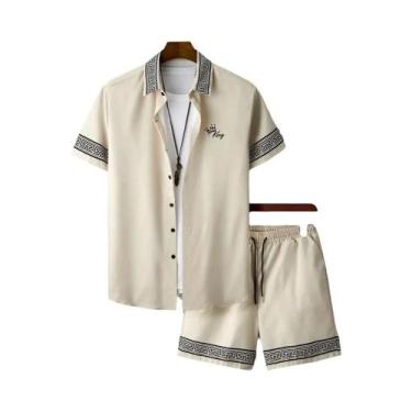 Imagem de Conjunto Vintage Masculino De 2 Peças Camisa De Manga Curta Com Botões