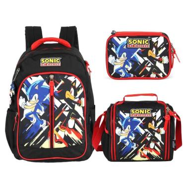 Imagem de KIT MOCHILA LANCHEIRA ESTOJO ESCOLAR MENINO BOLSA SONIC-Masculino