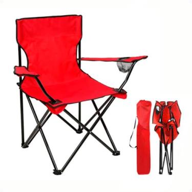 Imagem de Cadeira de Camping Acampamento Dobrável Portátil em Aço C/Bolsa(Vermelho)