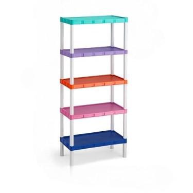 Imagem de Estante Organizadora Multiuso com 5 Prateleiras de Plástico | Estante Modular para Cozinha Quarto Escritório(5 Prateleiras Colorido)