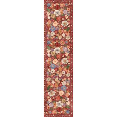 Imagem de Tapetes de corredor de entrada de 5 x 10 cm, tapetes antiderrapantes laváveis com suporte de borracha, tapete floral macio para cozinha, lavanderia, quarto, banheiro (5 x 10, jardim vermelho)