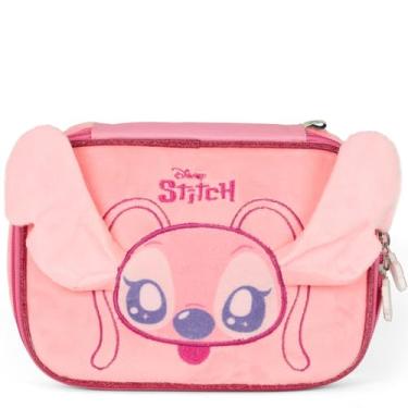 Imagem de Luxcel Estojo Escolar Box 100 Pens Stitch Angel Rosa, Aplique 3D Orelhinhas, Material Peluciado Poliéster, 21x15x6cm