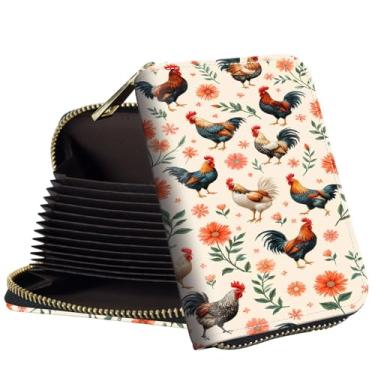 Imagem de Qindaiwen Carteira feminina fina com zíper — Mini carteira com bloqueio de RFID, porta-cartões de crédito e bolso para moedas, organizador de cartões para viagens, Padrão de galinha, Zipper Card