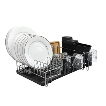 Imagem de Prateleira de Secagem Pratos DIY Drenador Organizador Utensílios com Drenagem Removível Armazenamento Bloco Corte para Bancada Cozinha Residencial Caf