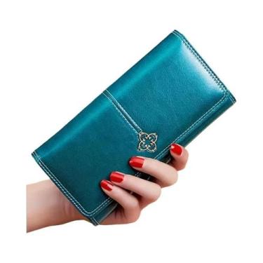 Imagem de Carteira feminina vintage  design bifold ultrafino, vem com vários car