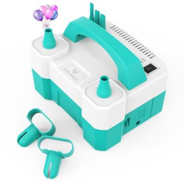 Imagem de ETENWOLF Bomba De Balão Elétrica P400 Para Balões Com 2 Bicos 110V 550W Soprador De Balões Para Balões De Látex Metalizado De Festa, Inflador De Balões Para Decorações De Aniversário (Ciano Escuro)