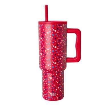 Imagem de Simple Modern Copo Trek de 4 de julho de 1,134 g com alça e tampa de canudo | Caneca de viagem de aço inoxidável isolada amigável com suporte de copo | Banner salpicado de estrela
