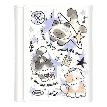 Imagem de Carteira porta-cartão feminina, carteira porta-cartão para mulheres,Carteira feminina com três dobras carteira de cartão com estampa de gatinho - Bolsa feminina de couro PU porta-cartões de grande cap