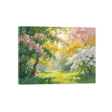 Imagem de Impressão em tela de paisagem de arte de parede - flores de árvore de primavera - quadros de pintura de decoração para sala de estar pronta para pendurar 40 x 50 cm 40 x 50 cm tela embrulhada