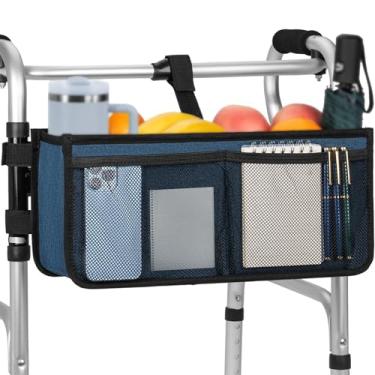 Imagem de Cesta para andador dobrável com suporte de copo, bolsa de armazenamento dobrável removível, grande capacidade de armazenamento para idosos, acessório de transporte, Azul, 16.5 inches (L) x 5.7 inches
