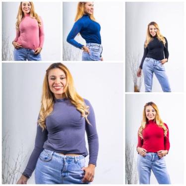 Imagem de Kit 5 blusas feminina lisa cacharrel manga longa - GK TODA BELA, Rose 