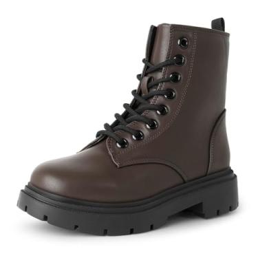 Imagem de J. Adams Bota Harley Combat – Bota casual para atividades ao ar livre, sem cadarço, cano curto, Couro vegano marrom escuro, 35