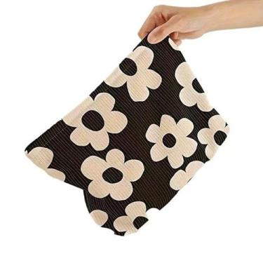 Imagem de 1 bolsa de maquiagem de veludo cotelê com estampa de flor branca pequena de fundo preto - sacola leve forrada com zíper, armazenamento multifuncional de cosméticos