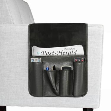 Imagem de BAHULA Organizador de descanso de braço para poltrona, organizador de sofá antiderrapante de couro PU, suporte de controle remoto para iPad, telefone, livros, revistas, preto