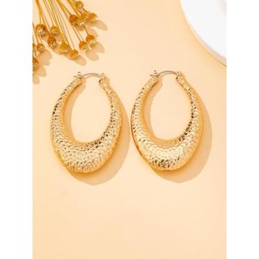 Imagem de Brincos de argola femininos, brincos de argola simples com padrão martelado, adequados para uso diário e férias, dourado