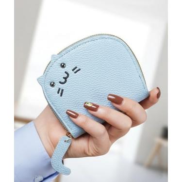 Imagem de Porta-cartões Cedit com 11 compartimentos, carteira feminina de couro de gato fofo, Azul, 11x9x2.5cm