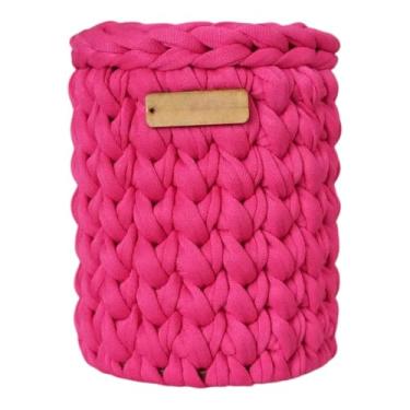 Imagem de Organizador de Mesa Artesanal em Crochê com Base de Madeira - Porta-Lápis Caneta Cachepô Multiuso para Ambientes Organizados (Pink)