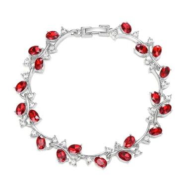 Imagem de Crysdue Pulseira feminina de strass de cristal de formato oval de casamento, banhado a prata, brcelets de formatura, joias de dama de honra, Tennis Bracelet, Zinco, Cristal