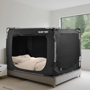 Imagem de Borna Tenda de cama tamanho solteiro, barracas de dormir portáteis, barracas de sonho internas para crianças e adultos, espaço de privacidade respirável na cama com três portas (não incluído)